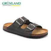 GRUNLAND格陵兰勃肯鞋 意大利进口真皮软木凉拖鞋 男一字拖双扣休闲
