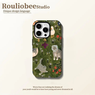 绿油油猫咪适用苹果16promax手机壳iPhone15promax新款pura70华为mate70pro荣耀300女nova13个性OPPOreno13软