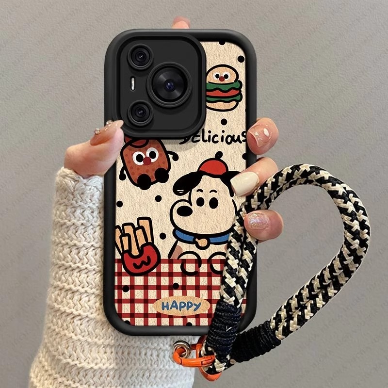 油画史努比天眼皮纹适用苹果16promax手机壳华为mate60pro新款pura70卡通OPPOReno12简约s19挂绳小米14女荣耀