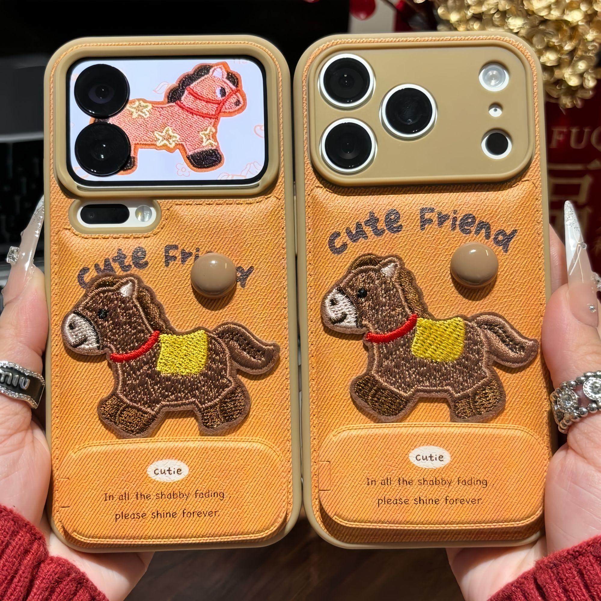 棕色小马适用苹果17ProMax糖果气垫壳华为Mate80卡其色荣耀500软OPPOReno15支架vivoS50贴件小米17女红米K90,3C数码配件,手机保护套/壳,淘宝优惠券,粉丝福利购,淘宝优惠卷