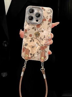 精孔冰川纹咖色玫瑰适用苹果17ProMax手机壳华为Pura80PRo新荣耀400女OPPOReno14硬vivoS30潮小米15女红米K80