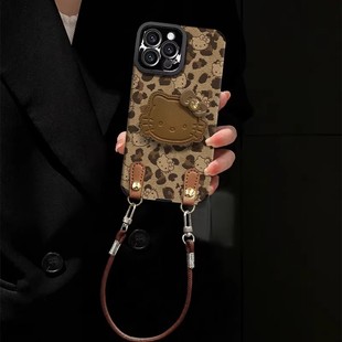 豹纹猫咪支架适用苹果16ProMax手机壳华为Pura80Pro潮荣耀400新vivoS30腕带挂绳oppoReno14软小米15女红米K80