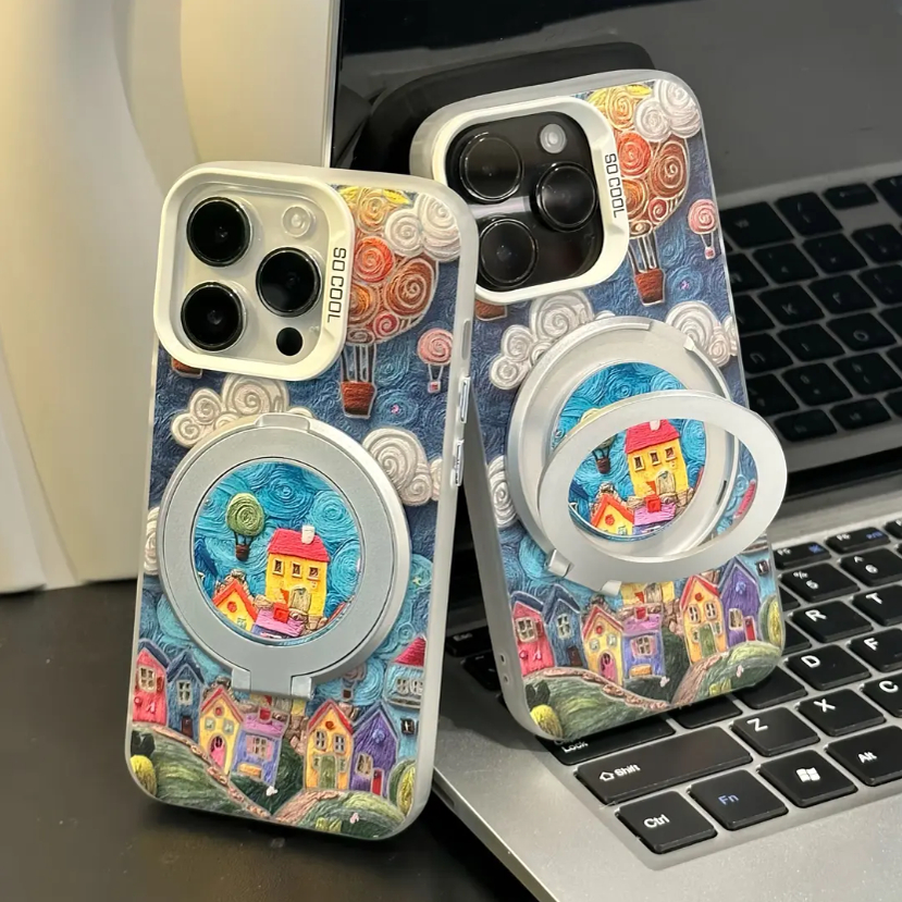 梵高手绘小镇可爱卡通女款手机壳