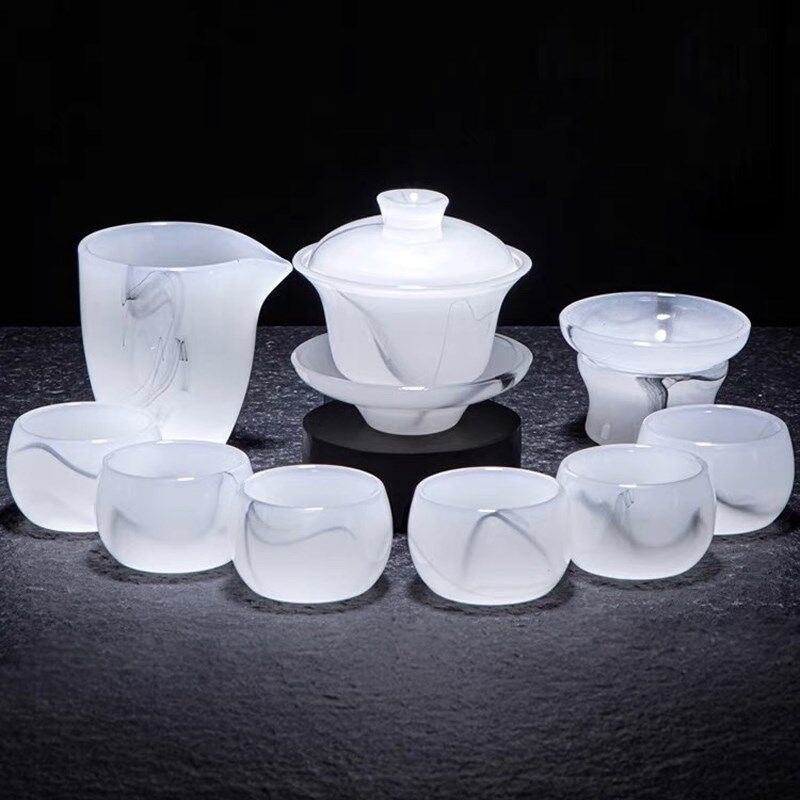 琉璃茶具套装组合白玉q茶杯家用办公送礼玉瓷茶壶玻璃功夫盖碗