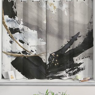 饰高端网红款 大气帘触装 成品油画笔麻客厅书房细短阳台飘窗窗帘
