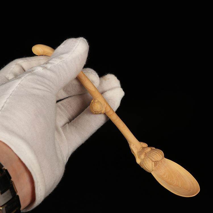 厂家黄杨木雕把玩把件工艺品木质长柄取茶勺茶匙茶铲取茶器