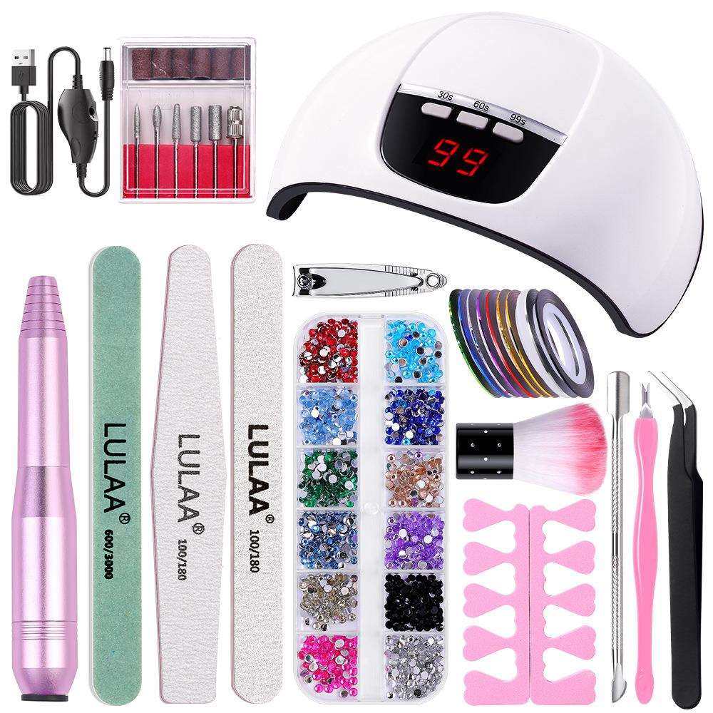 跨境美甲光疗机指甲抛光打磨机套装平底钻饰品配件挫条修甲工具