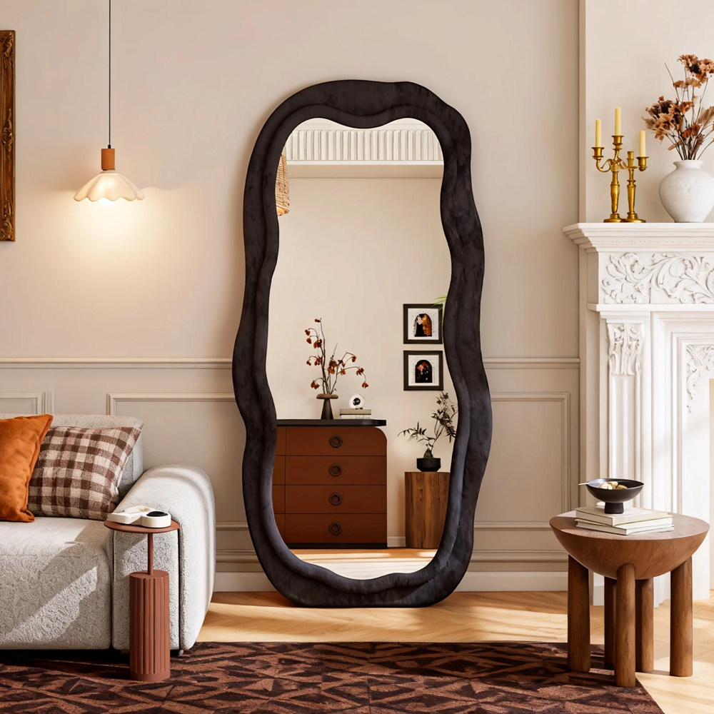 网红穿衣镜家用卧室女生轻奢落地试衣镜子大波浪ins风异形全身镜