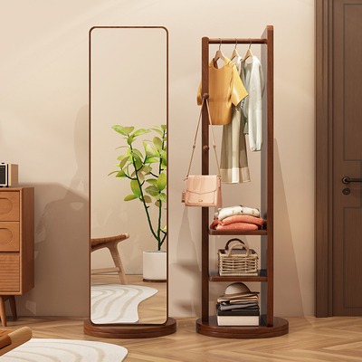 旋转全身镜落地镜家用卧室可移动试衣大镜子带挂衣帽架一体穿衣镜