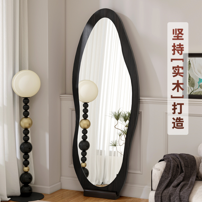 实木中古全身镜家用落地镜网红异型镜高级感穿衣镜卧室试衣大镜子