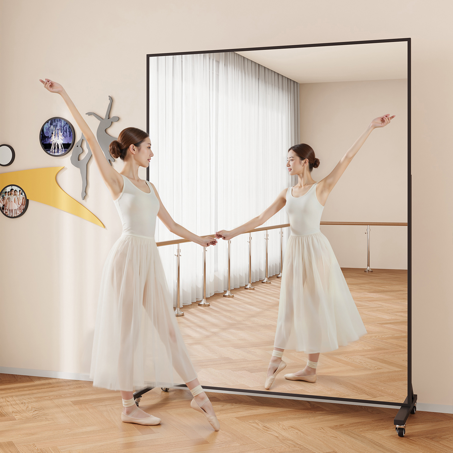 舞蹈镜移动舞蹈镜子家用跳舞可移动练舞镜健身大镜子全身镜穿衣镜