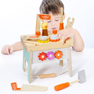 积木玩具 工具台组合拼装 多功能工具椅儿童益智拆装 木制螺母拆装