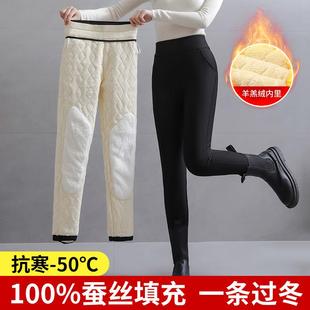 高腰东北特厚护膝保暖裤 加绒加厚打底裤 女外穿冬季 羊羔绒蚕丝棉裤