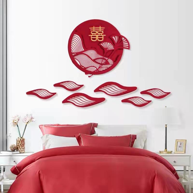 贴金立体加厚无纺布喜字贴婚房背景墙大门装饰套装毛毡婚礼用品