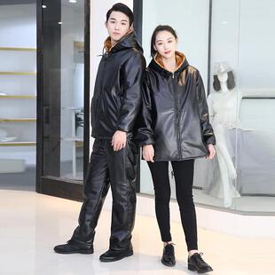 棉皮外套劳保工作服 加绒加厚宽松防风保暖棉衣棉裤 男皮衣皮裤 套装