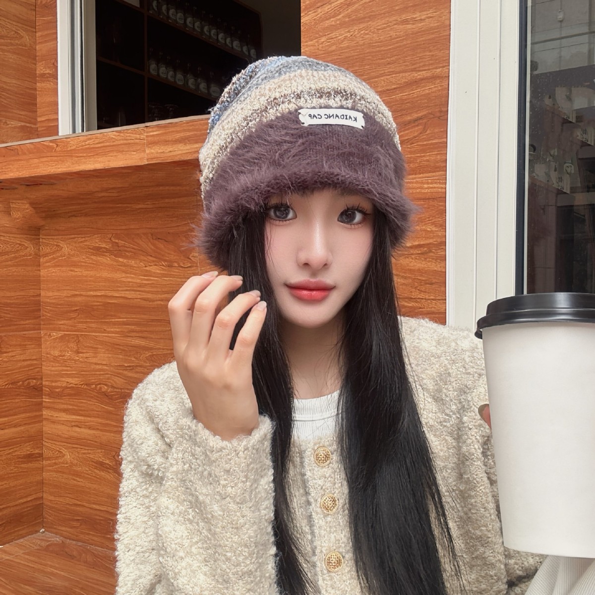 堆堆帽子女秋冬季大头围显脸小美拉德包头针织冷帽月子帽产后保暖