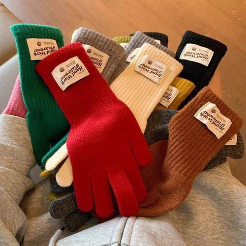 秋冬加长护腕北极绒针织手套保暖漏指可触屏通勤骑车防风百搭手套