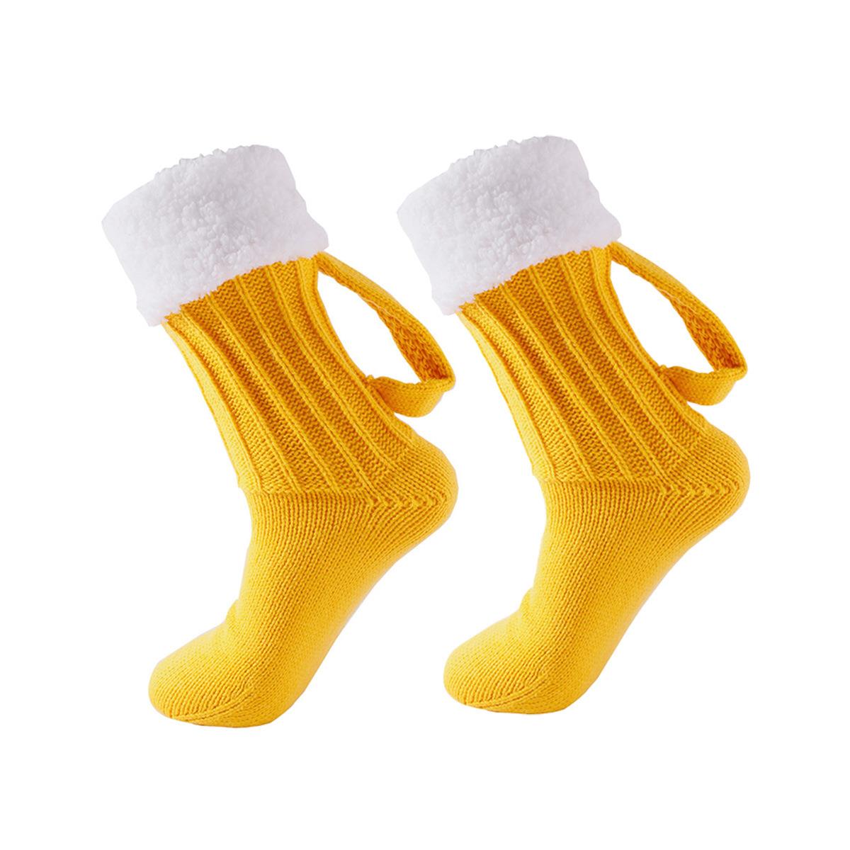 啤酒袜 粗毛线袜3D Beer Mug Socks秋冬针织脚套地板袜保暖中筒袜