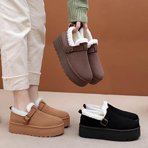 鞋子女棉鞋新款冬季加绒加厚棉靴女跨境一脚蹬厚底百搭雪地靴