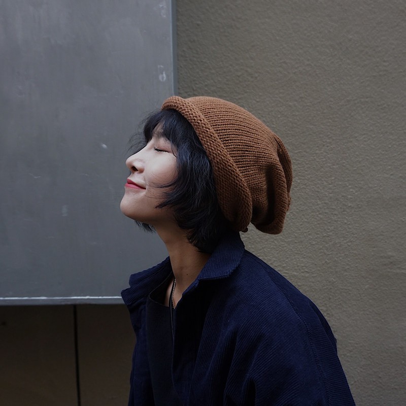 毛线帽子女潮韩国秋冬纯色护耳帽日系卷边堆堆帽保暖月子针织冷帽