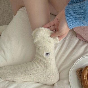 冬季 爱心刺绣澳绒百搭翻边堆堆袜诸暨 加厚女中筒袜甜美袜子韩版