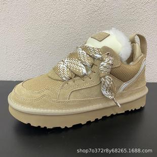 河南雪地靴女梅尔低帮系带休闲羊毛保暖平底棉鞋加绒加厚冬季棉靴