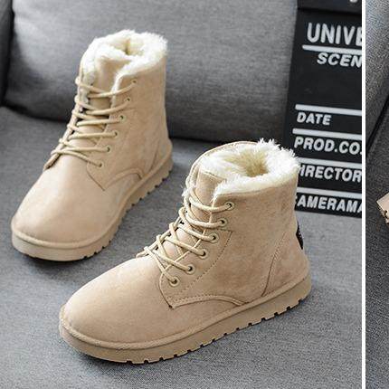 2024女式短靴新款冬圆头系带棉鞋女平底雪地靴加绒保暖女靴子