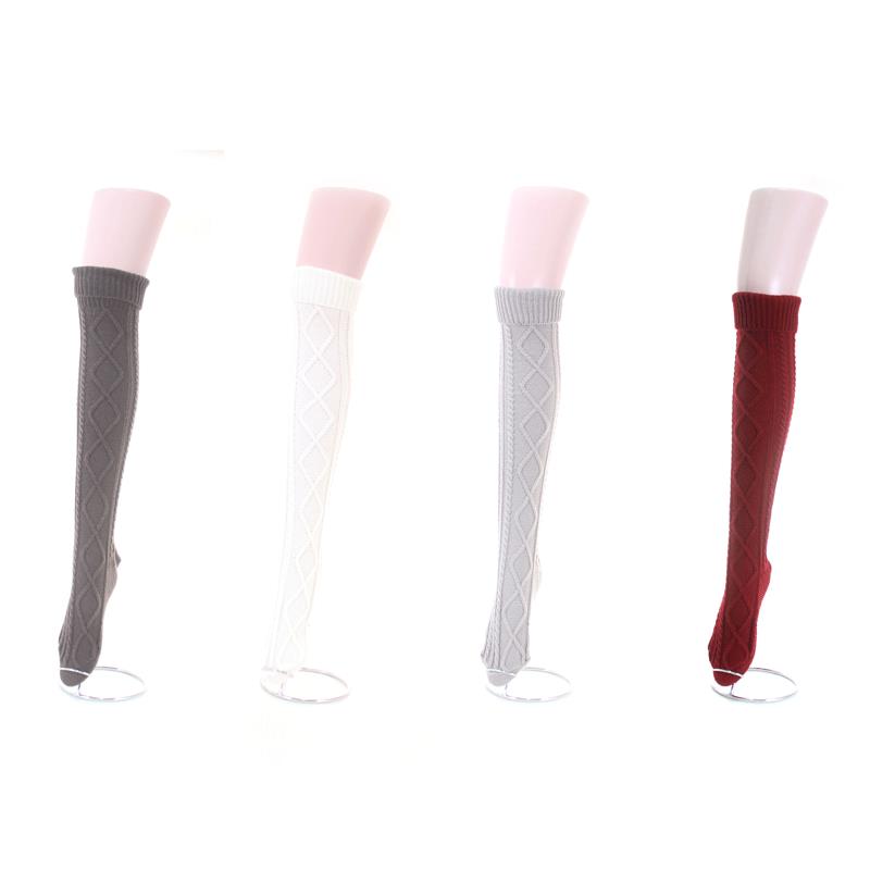 欧美过膝袜套秋冬针织长筒堆堆袜韩系高筒袜针织菱形护腿袜甜美袜
