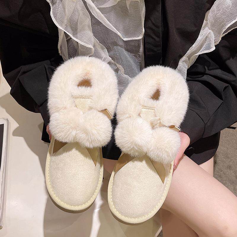 雪地靴女2023年新款毛球可爱一脚蹬棉鞋加绒加厚保暖短靴百塔女鞋