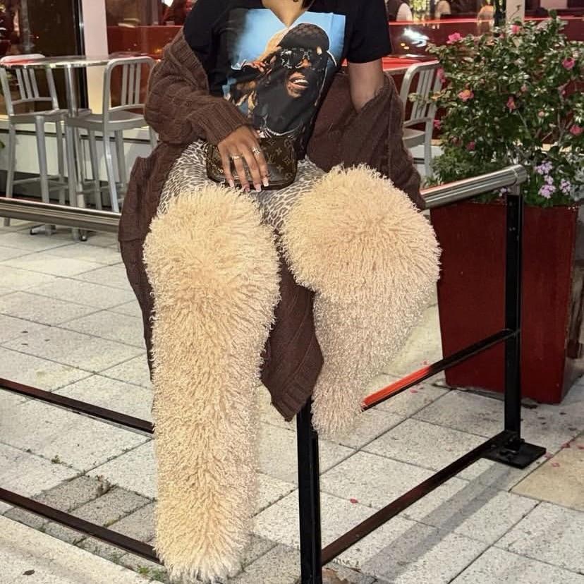 跨境秋冬季女室外72cm大腿高靴子滩羊毛毛过膝皮草毛毛雪地靴女