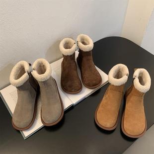 雪地靴女冬2024年新款 子平底丑萌毛毛短靴女 森系复古加绒棉鞋