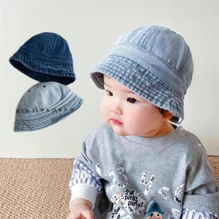 复古随性feel 时髦婴儿水桶帽韩国牛仔宝宝1岁洋气出游小童渔夫帽