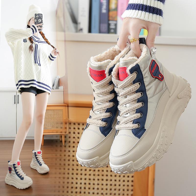 高帮棉鞋女学生韩版2024冬季新款大棉百搭厚底加绒运动女靴K6719