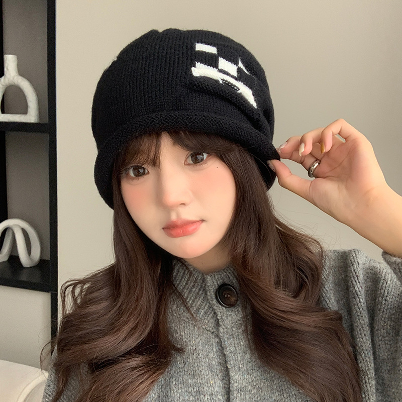 针织抽绳堆堆帽子女新款秋冬保暖毛线帽护耳大头围显脸小月子冷帽