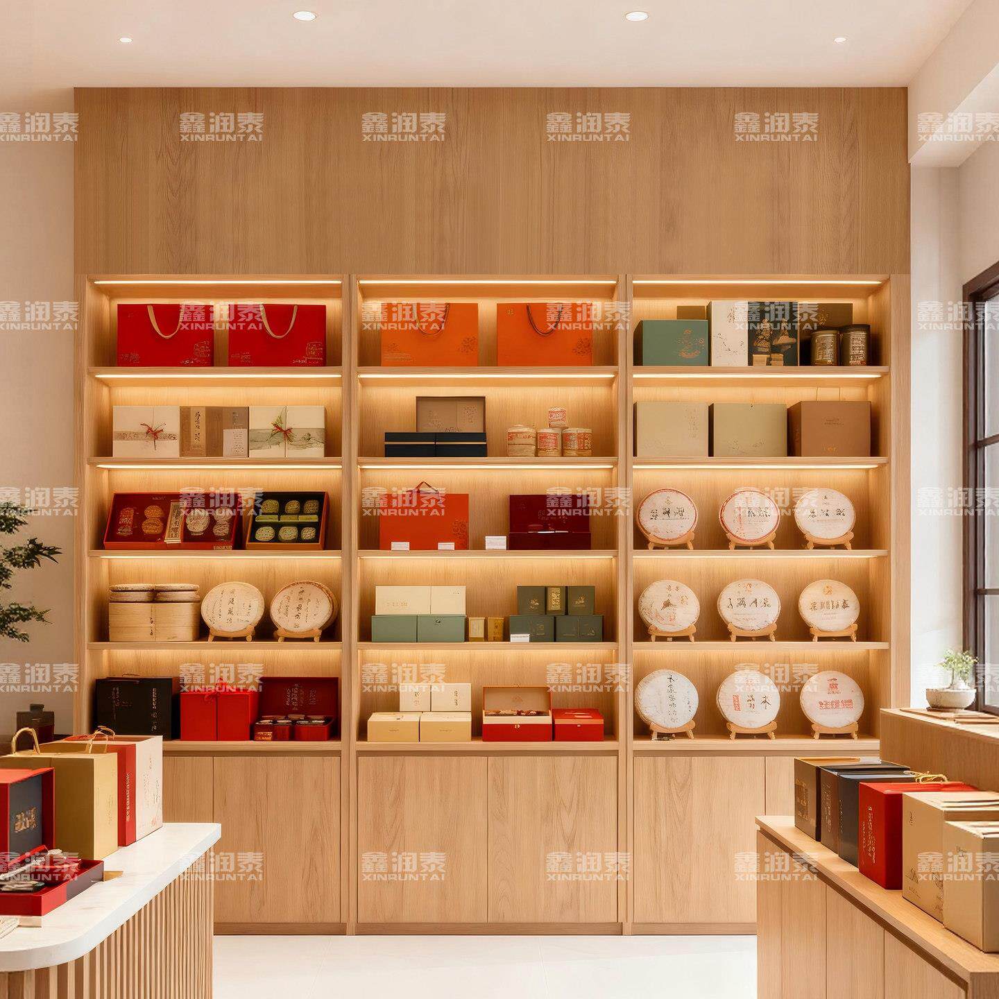 定制滋补品店燕窝展示柜茶叶店紫砂壶展台商场文创店靠墙陈列展柜