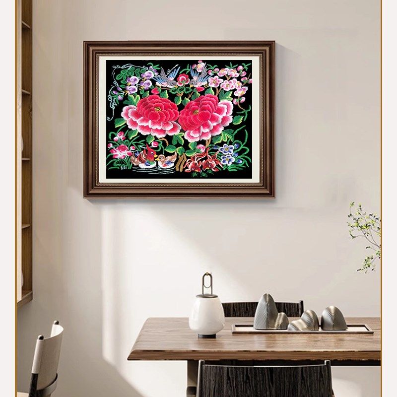 苏绣DIY套件初学 牡丹鸳鸯双鸟桃花 玄关客厅卧室餐厅 手工刺绣画
