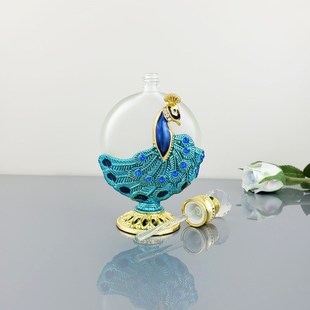 迪拜孔雀型30ml香精瓶合金玻璃精致香水瓶分装瓶色料滴管空瓶摆件
