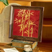 新中式 客厅金竹报福红色喜庆桌面摆台装 饰画好寓意福竹卧室床头画