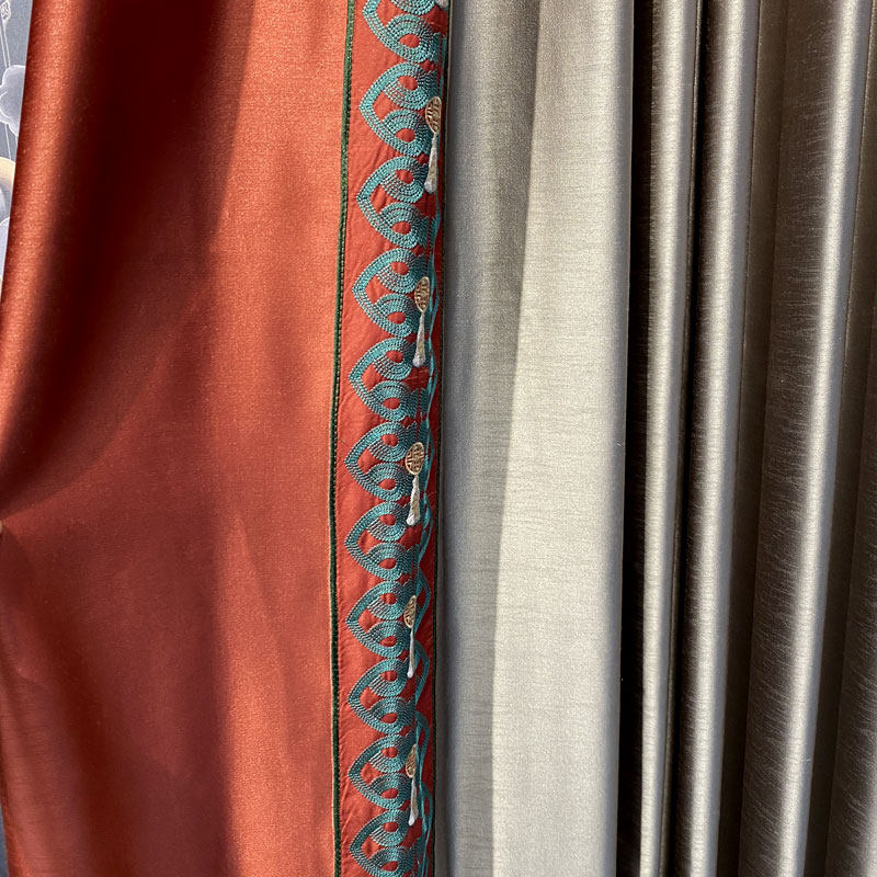 2022年新款新中式古典风格窗帘客厅卧室高档拼接款红色窗帘高遮光