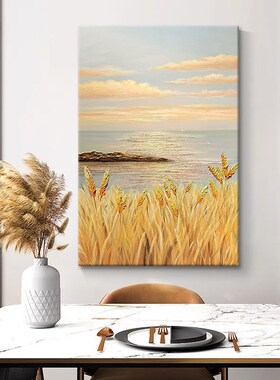金黄色丰收麦田肌理挂画玄关抽象海边稻穗手绘油画客厅大幅装饰画