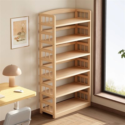 置物架多层收纳架实木落地u书架学生家用书柜储物柜一体靠墙收纳
