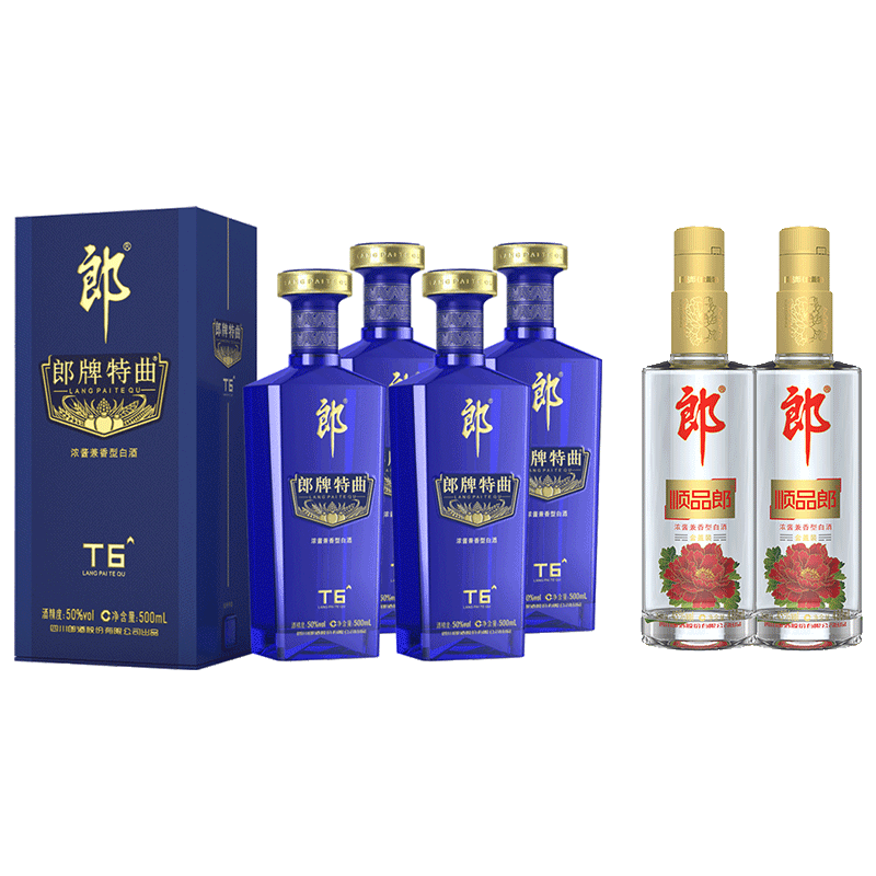 郎酒 郎牌特曲T6升级版50度 500ml*4瓶+顺品郎金盖45度 480ml*2瓶