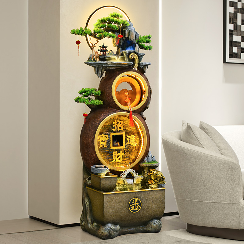 葫芦流水生财聚宝盆假山落地摆件循环水景喷泉客T厅玄关招财风水