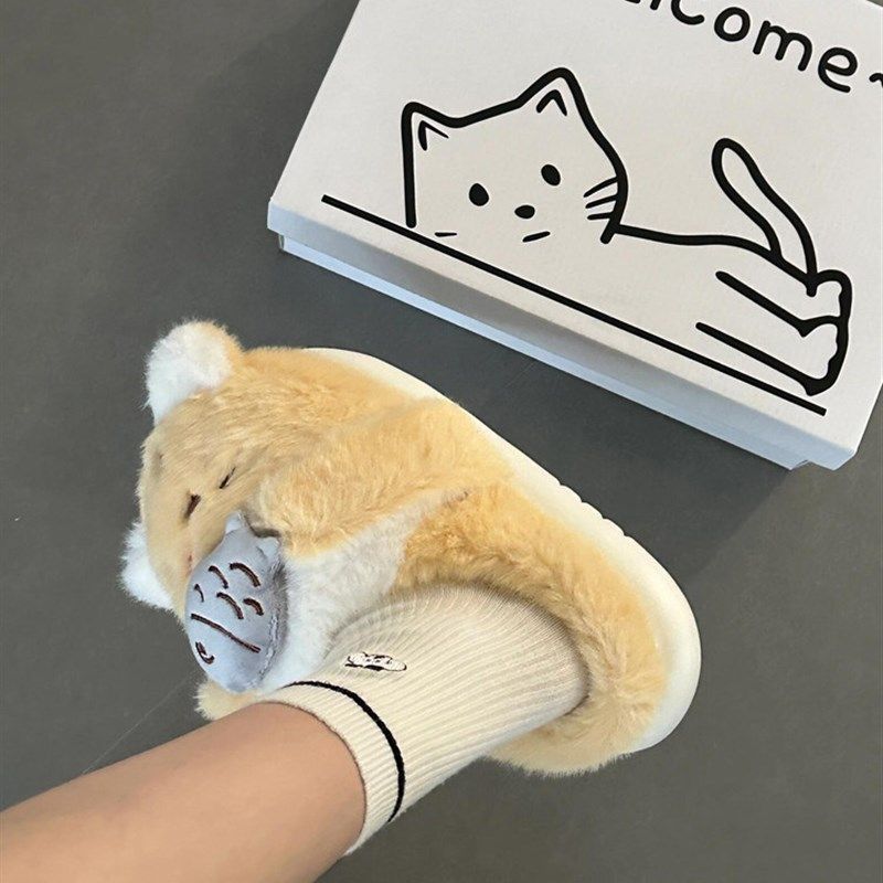 可爱小猫棉拖鞋女2025新款秋冬保暖家居外穿卡通加绒厚底包根棉拖