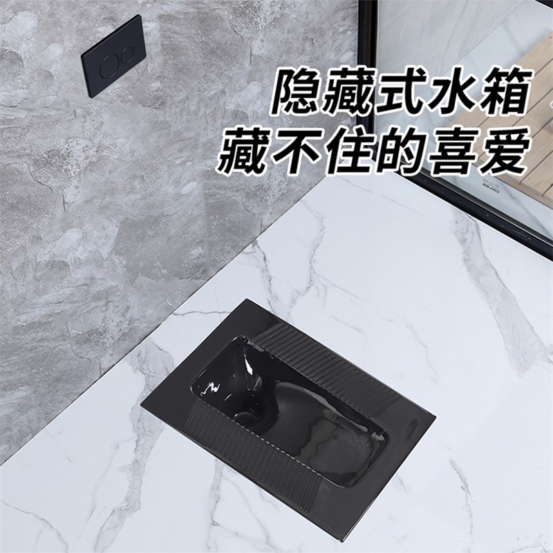 黑色蹲便a器蹲坑式带存水弯防臭蹲坑家用落地冲水箱隐藏水箱整套