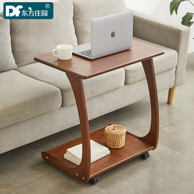 实木沙发边几带轮可移动床头电脑小桌子置物架茶几C型方桌侧边柜