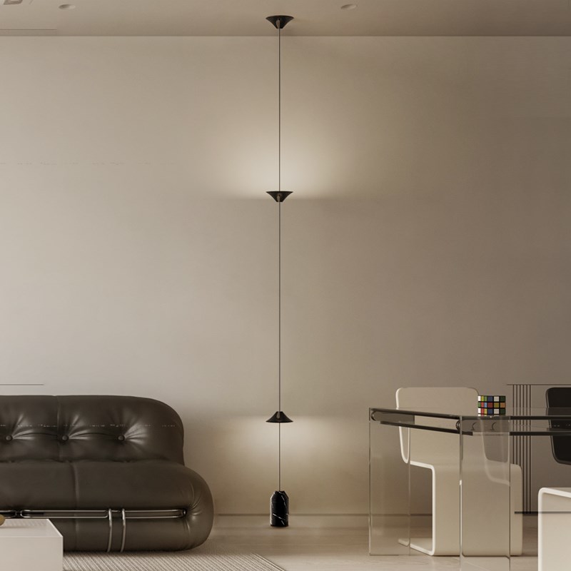 极简卧室a床头吊线灯客厅背景墙时光沙漏落地吊灯沙发边墙角氛围