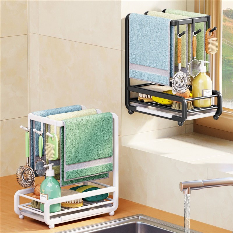 抹布架厨房用品免打孔多r功能置物架毛巾洗碗布收纳沥水台面墙壁