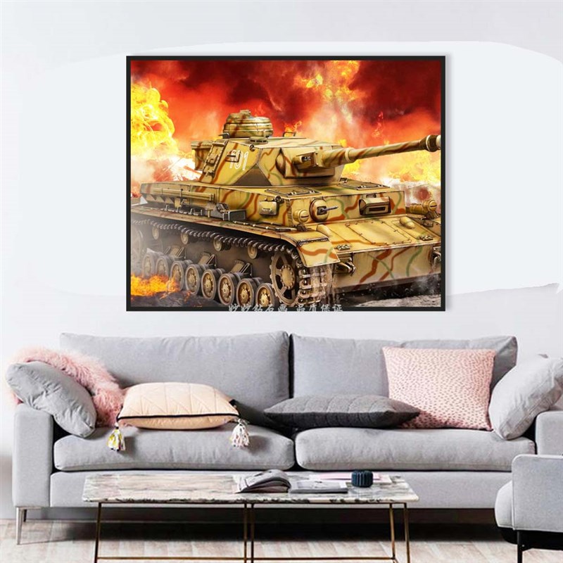 军事武器坦克钻石画男孩DIY手工贴砖石画点钻十字V绣房间床头装饰