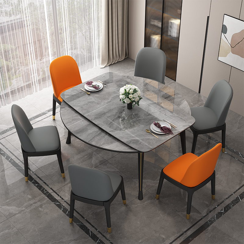 岩板伸缩餐桌椅组合轻奢现代简约小户型家用折叠可变圆桌实木饭桌